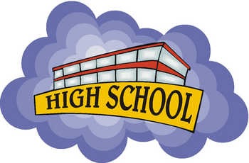 Cartoon high school in cloud